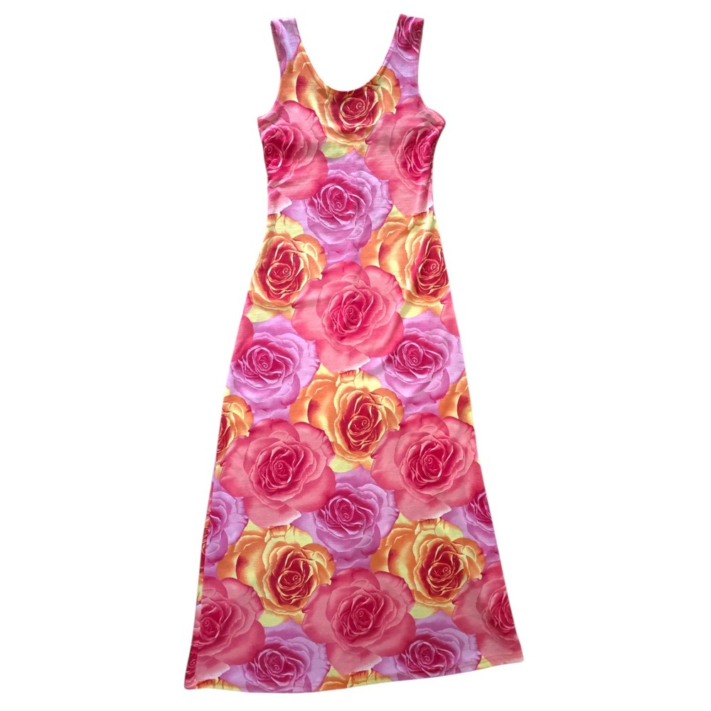 Y2K Colourful Floral Roses Sleeveless Bodycon Midi Dress
